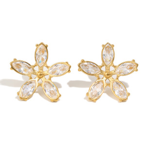 Boucles D'Oreilles Puces Pour Femmes Sweet Flower En Acier Inoxydable Étanche Couleur Or Et Zircon h5