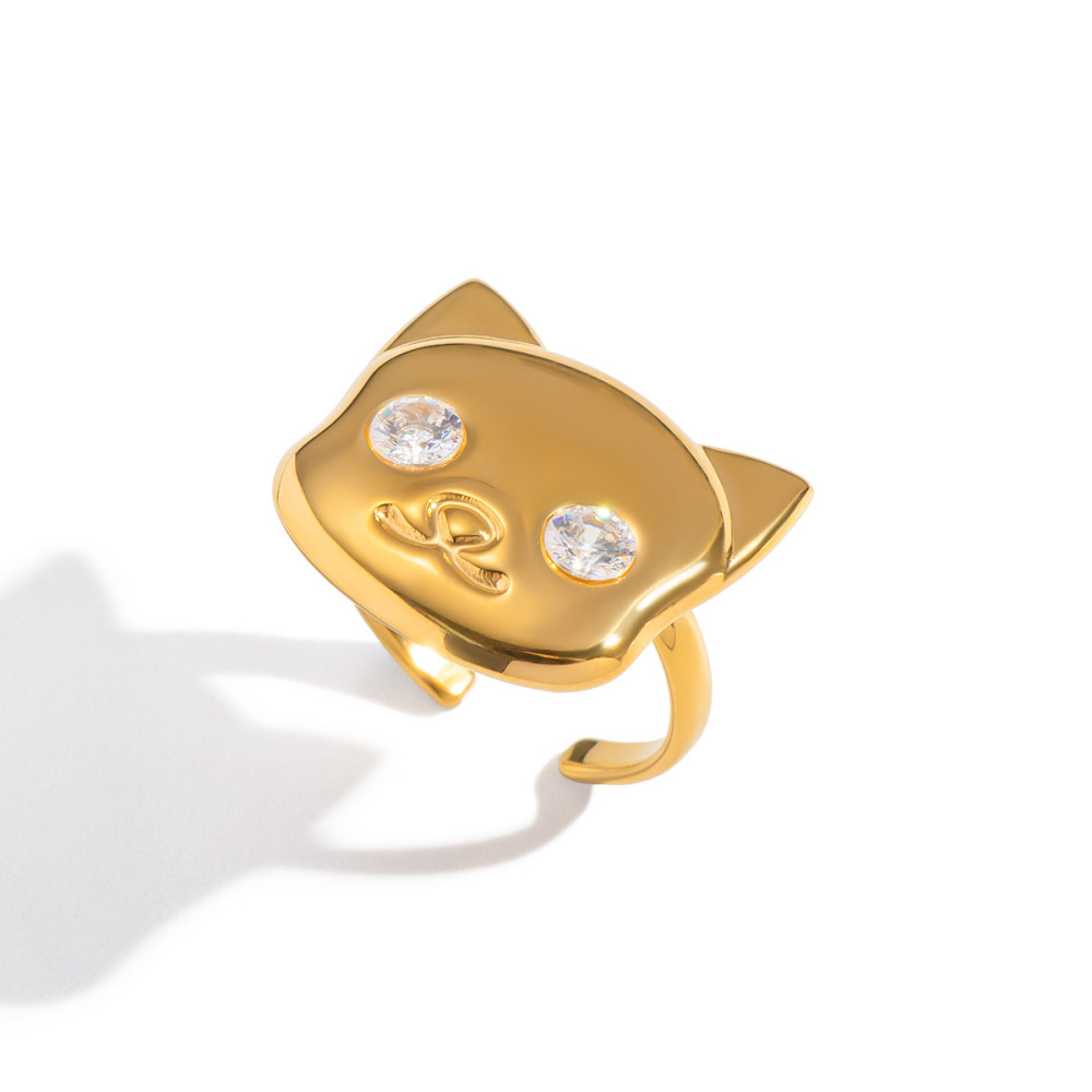 Bagues Minimalistes En Acier Inoxydable Étanche Couleur Or Avec Zircon, Collection Simple Series Daily Animal h5Image5