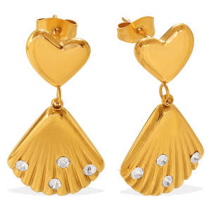 Boucles D'Oreilles Pendantes Pour Femme En Acier Inoxydable Doré, Imperméables, En Forme De Cœur Et Ornées De Strass. h5 Image4