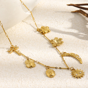 Colliers Pendentifs Pour Femmes En Acier Inoxydable, Couleur Or, Avec Pendentif Papillon Et Fleur Douce h5 Image3