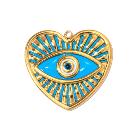 Pendentifs pour femmes, série classique, à faire soi-même, avec lettre, œil du diable et cœur, en acier inoxydable étanche, couleur or 2