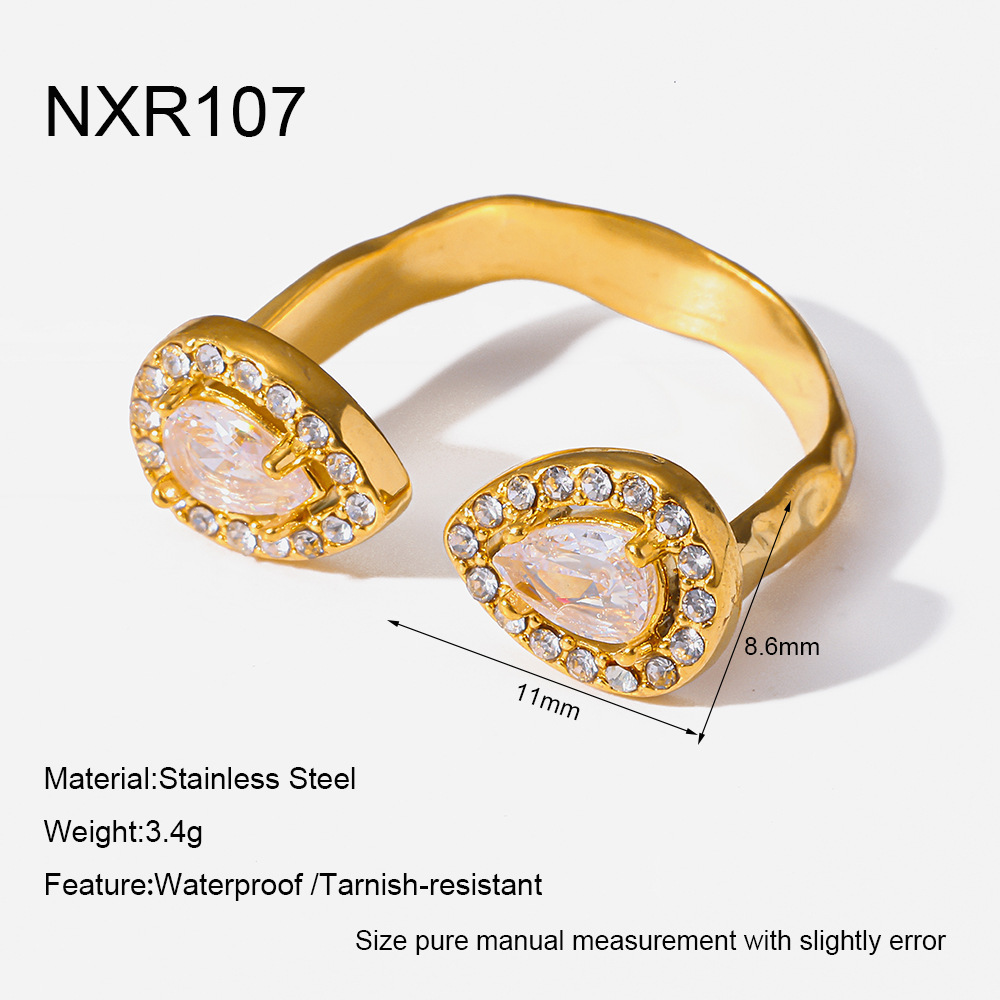 Bagues Élégantes En Acier Inoxydable Doré Avec Zircon, Collection Luxueuse Series Elegant Drople 