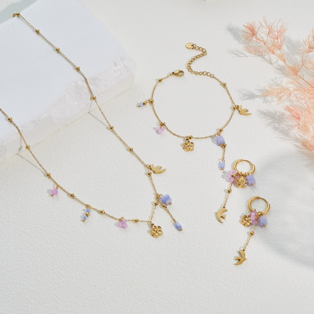 Ensembles De Bijoux Pour Femmes Simple Series Daily Flower En Acier Inoxydable Étanche Couleur Or Image3