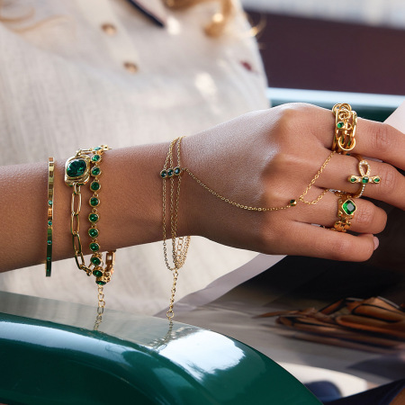 Bracelets pour femmes en acier inoxydable imperméable avec perles simples et zircon doré 2