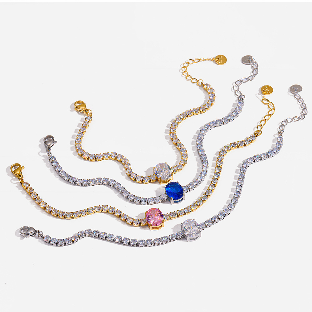 Bracelet Chaîne Élégant Et Luxueux En Acier Inoxydable, Forme Elliptique, Couleur Or, Avec Zircon, Pour Femme. Image5