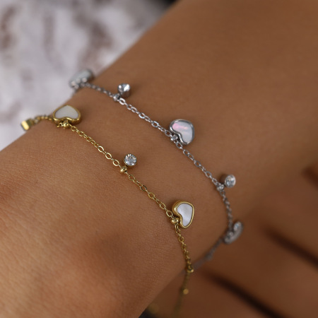 Bracelet à breloques pour femme en acier inoxydable doré avec cœur simple et coquillage en cristal 2