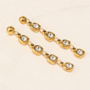 Boucles D'Oreilles Pendantes Pour Femme, Luxueuses Et Élégantes, En Acier Inoxydable Étanche Couleur Or, Ornées De Zircon Et D'Un Pompon Rond. h5 Image4