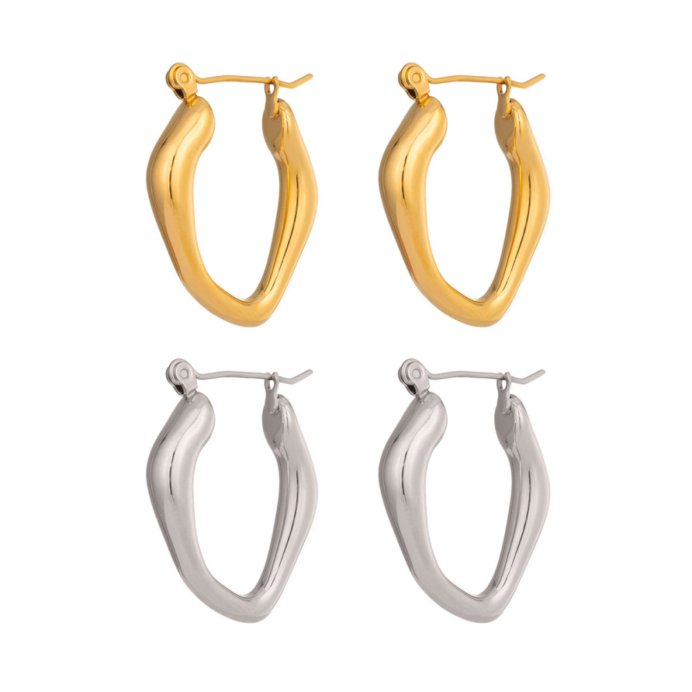 Boucles D'Oreilles Créoles Minimalistes Irrégulières En Acier Inoxydable Imperméable Couleur Or Pour Femmes Image5