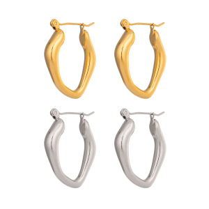 Boucles D'Oreilles Créoles Minimalistes Irrégulières En Acier Inoxydable Imperméable Couleur Or Pour Femmes h5 Image5