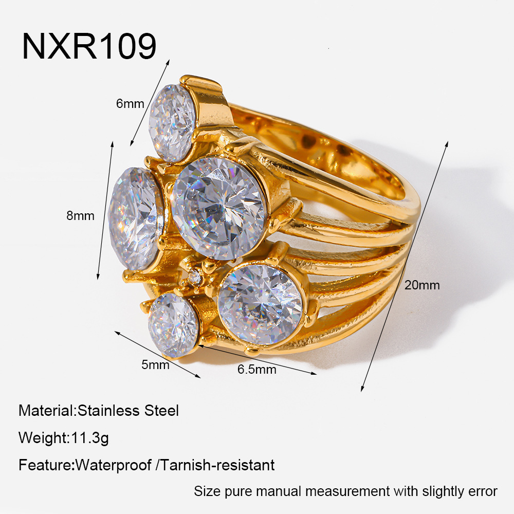 Bagues Élégantes Et Luxueuses En Acier Inoxydable Doré, De Forme Irrégulière Et Serties De Zircon, Avec Embout Rond Et Forme Irrégulière. Elles Sont Imperméables Et Ornées De Zircon. 