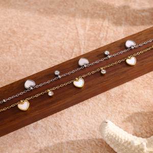 Bracelet À Breloques Pour Femme En Acier Inoxydable Doré Avec Cœur Simple Et Coquillage En Cristal h5 Image4
