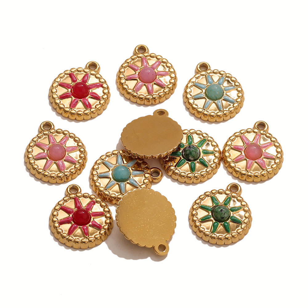 Pendentifs Pour Femmes En Acier Inoxydable Étanche, Couleur Or, Motif Cercle Soleil, Collection Classique À Faire Soi-Même Image5