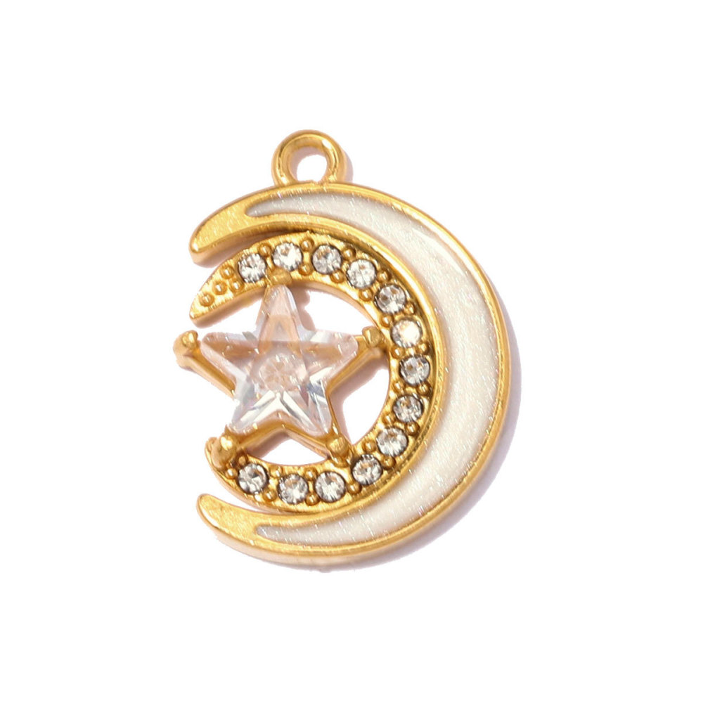 Pendentifs Pour Femmes En Acier Inoxydable, Étanches, Couleur Or, Motif Étoile, Cercle Et Lune (Série Simple À Faire Soi-Même) Image2