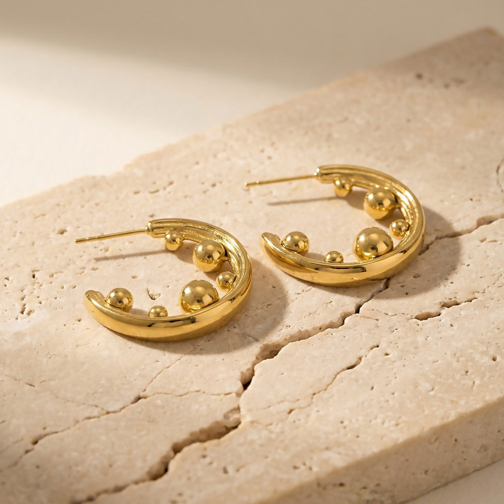 Boucles D'Oreilles Créoles Pour Femmes, En Acier Inoxydable, Étanches, Couleur Or, Forme Simple En C Image4