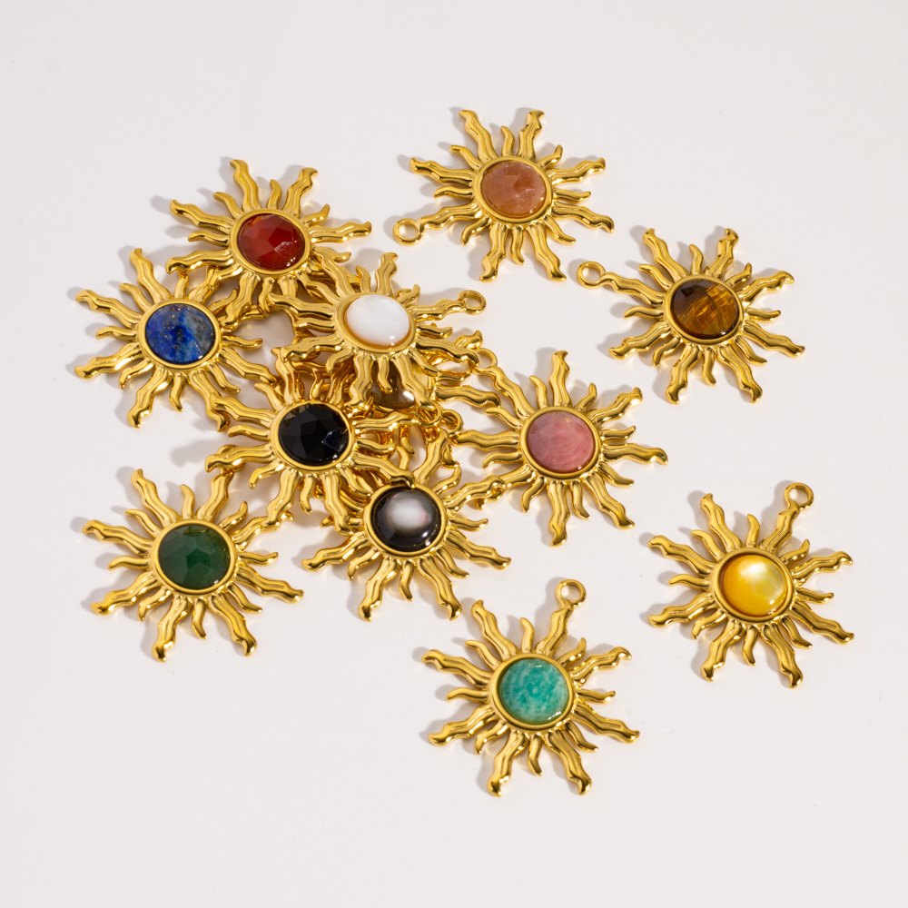 Pendentifs Pour Femmes En Acier Inoxydable Doré, Étanches, Couleur Or, Avec Pierre Naturelle, Collection Simple Series Diy Sun Image3