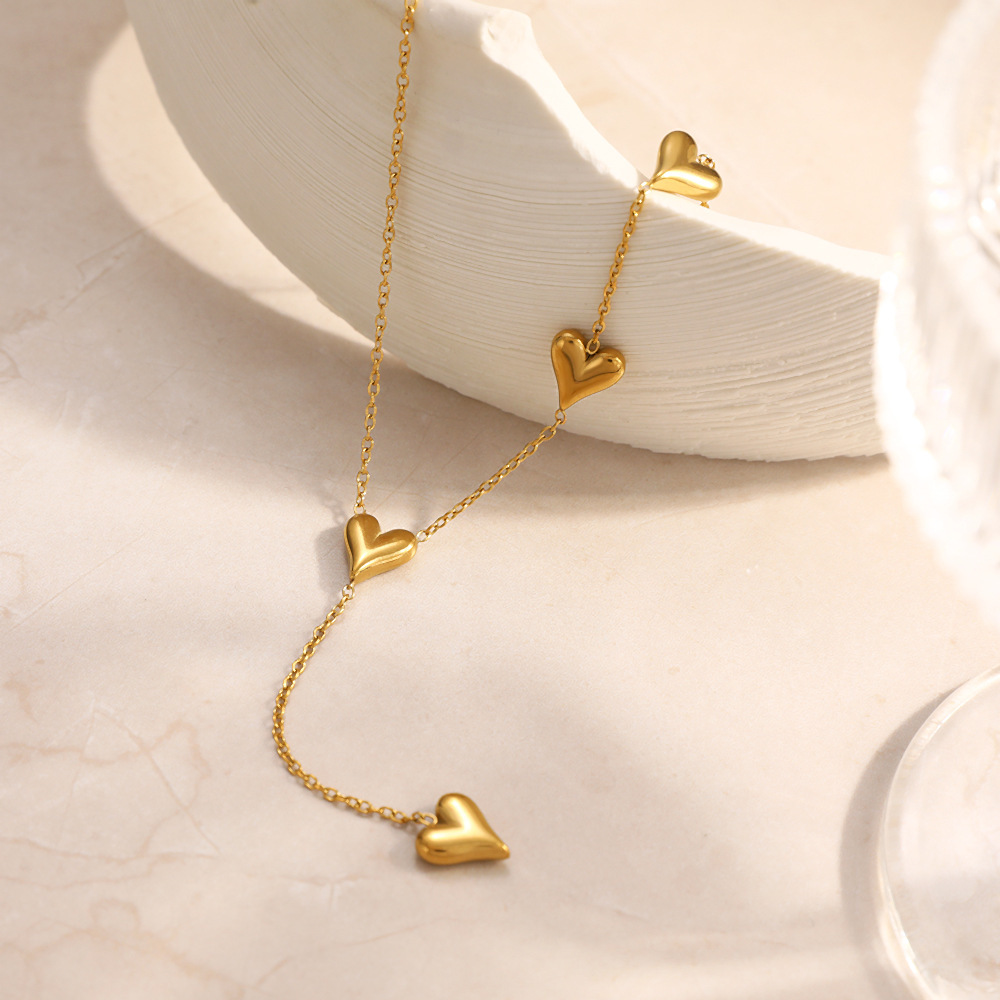 Colliers Pendentifs Pour Femmes En Forme De Cœur Simple, En Acier Inoxydable Étanche, Couleur Or h5Image3