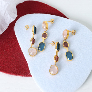 Boucles D'Oreilles Pendantes Élégantes Pour Femmes, En Acier Inoxydable Étanche, Couleur Or Et Cristal. h5 Image2