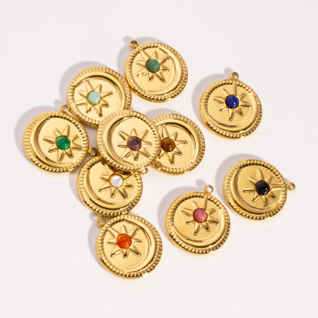 Pendentif classique DIY en acier inoxydable, étanche, couleur or, avec pierre naturelle, pour femme