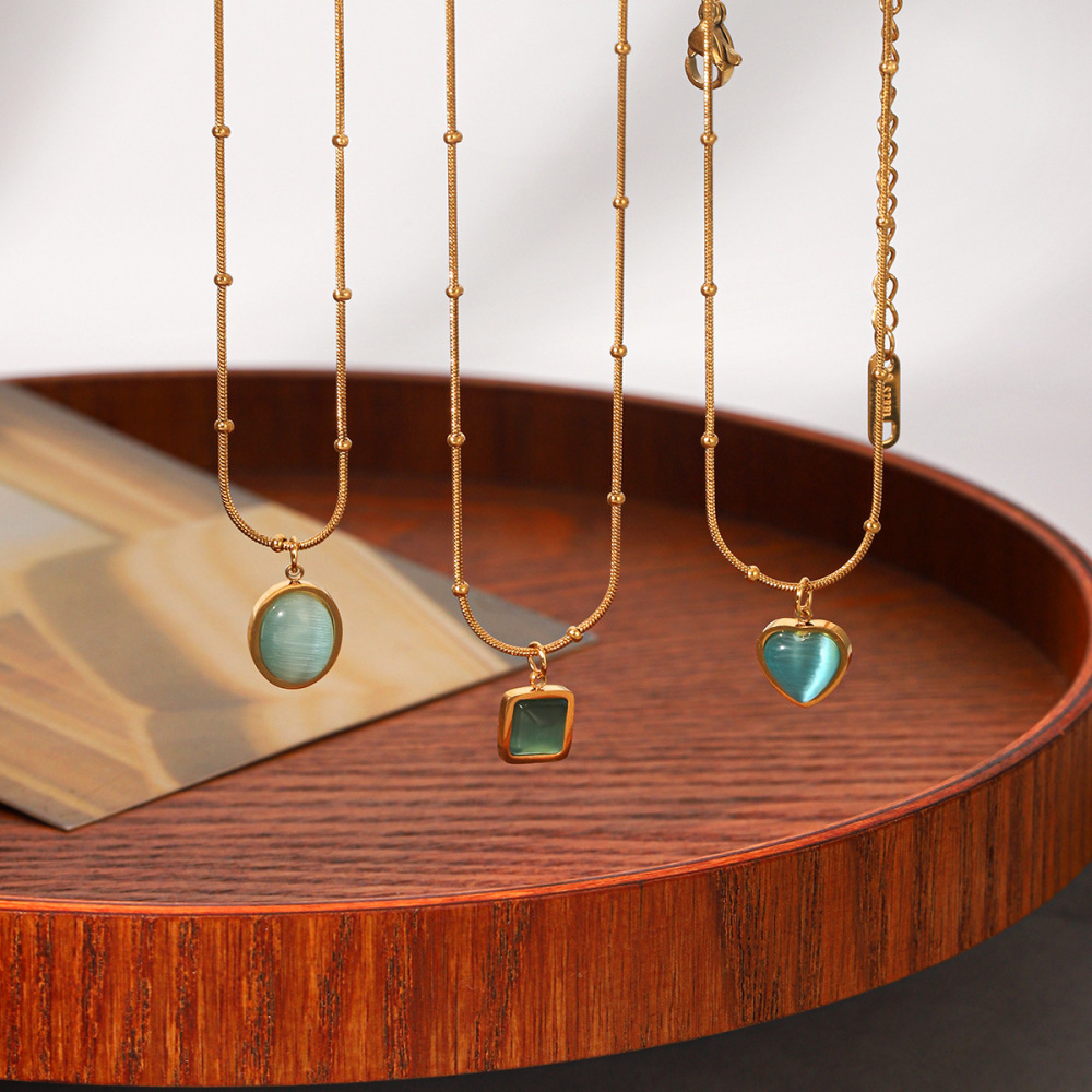Colliers Avec Pendentif En Acier Inoxydable Étanche Couleur Or Et Pierre Naturelle Daily Heart Image5