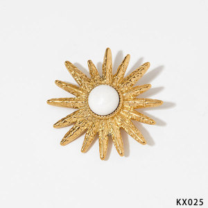 Broches Rétro Soleil En Acier Inoxydable Doré Et Pierre Naturelle h5 