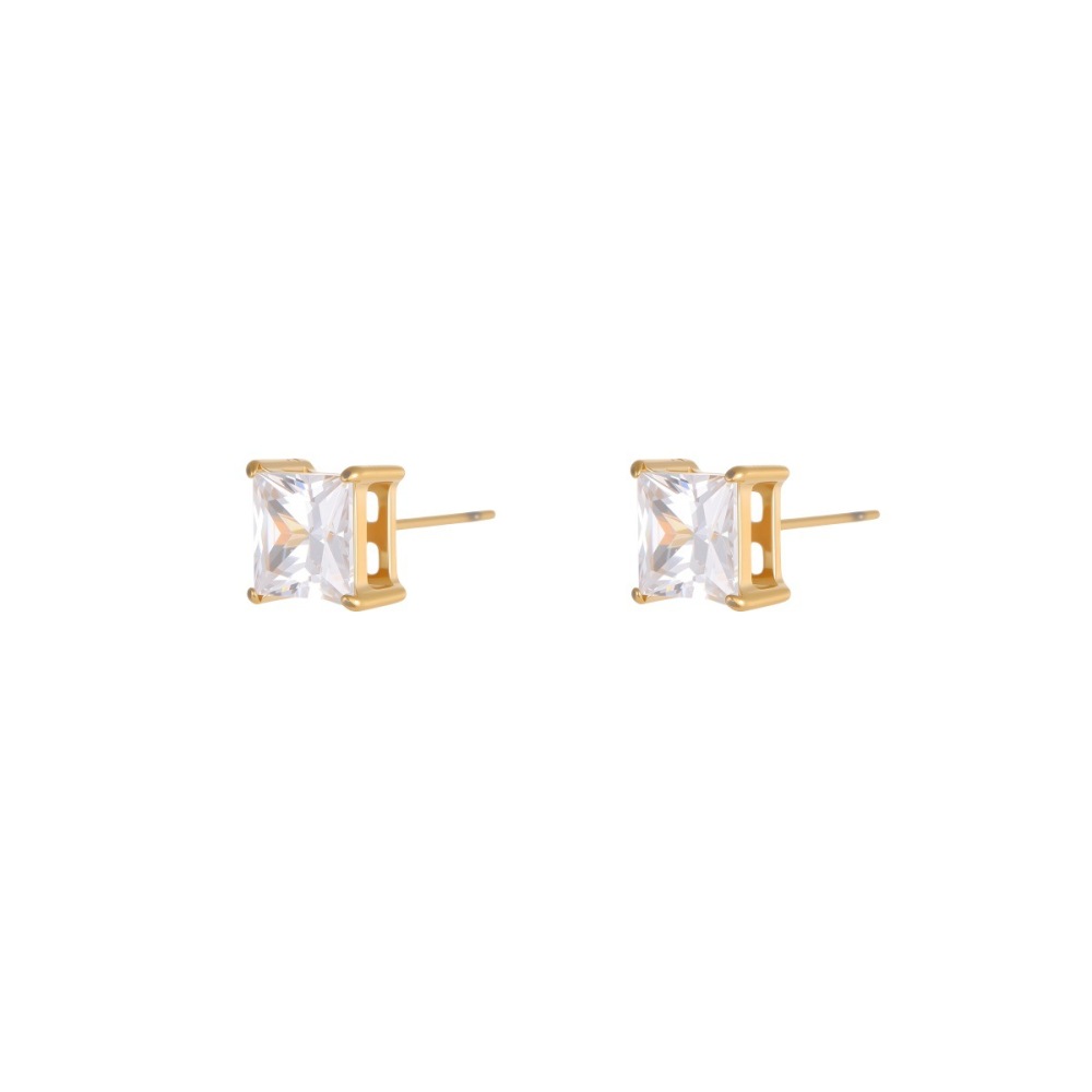 Boucles D'Oreilles Puces Rectangulaires De Luxe, Simples Et Élégantes Pour Femmes, En Acier Inoxydable Étanche Couleur Or. h5Image5
