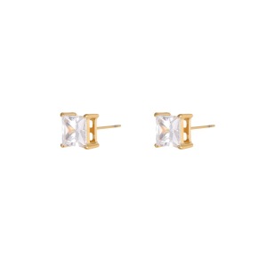 Boucles D'Oreilles Puces Rectangulaires De Luxe, Simples Et Élégantes Pour Femmes, En Acier Inoxydable Étanche Couleur Or. h5 Image5