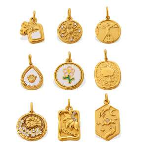 Pendentif Unisexe Simple Series Daily Flower En Forme Irrégulière De Lune, En Acier Inoxydable Étanche, Couleur Or, Orné De Strass. h5 Image4