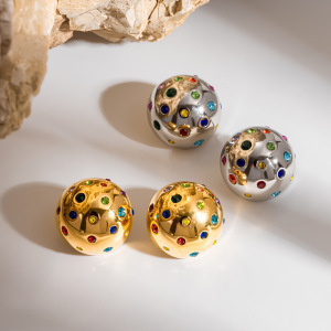 Boucles D'Oreilles Puces Pour Femmes Simple Series Daily Polka Dots En Acier Inoxydable Étanche Couleur Or Et Zircon h5 Image3