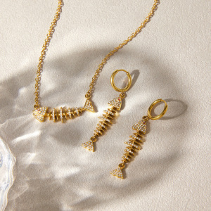 Ensembles De Colliers Pour Femmes En Acier Inoxydable Doré, Imperméables, Ornés De Strass Et De Poissons De Vacances h5 Image3