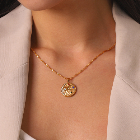 Colliers pendentifs rétro Daily Circle pour femmes, en acier inoxydable, couleur or, avec zircon, étanches