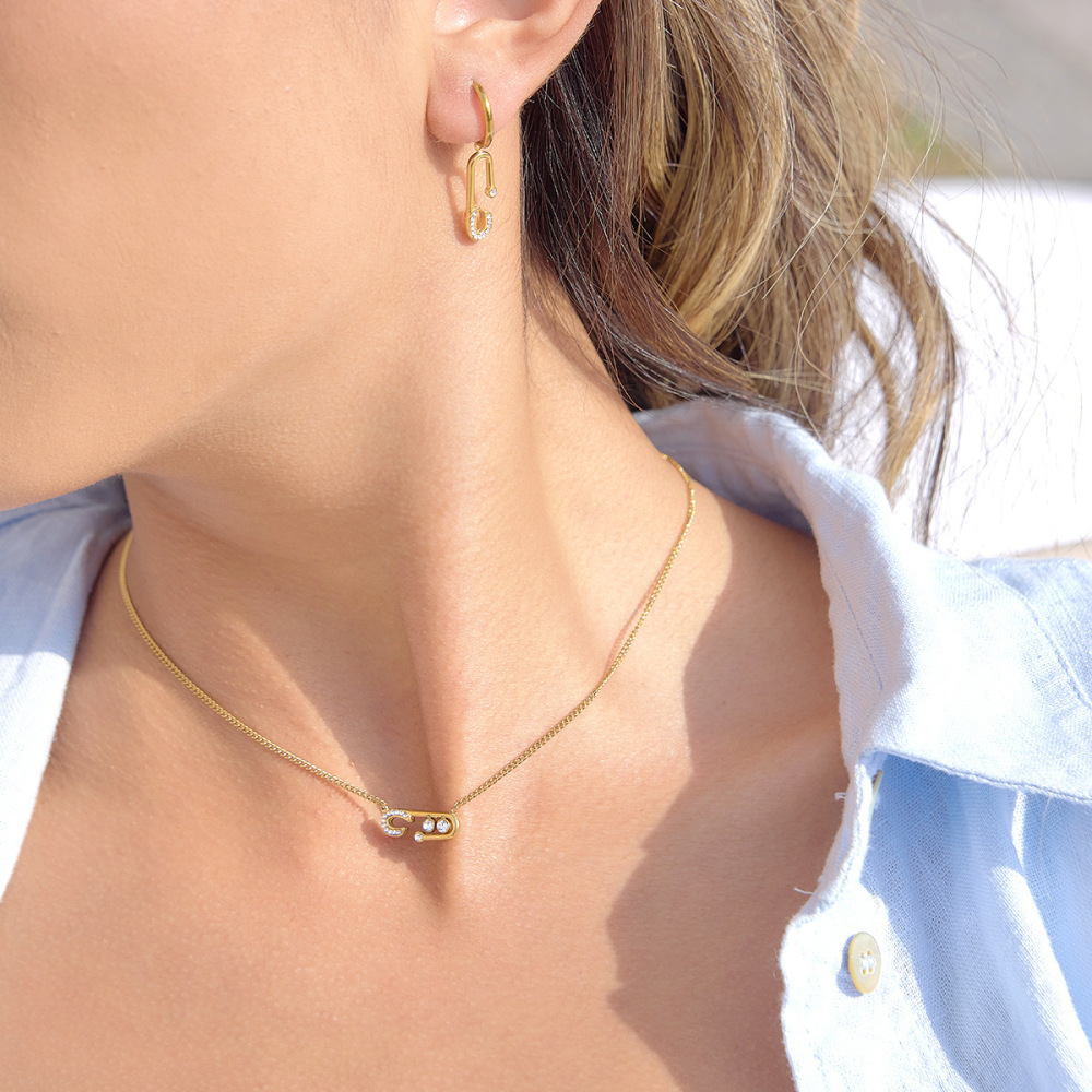 Ensembles De Colliers Pour Femmes En Acier Inoxydable De Forme Irrégulière, Étanches, Couleur Or Et Strass Image4