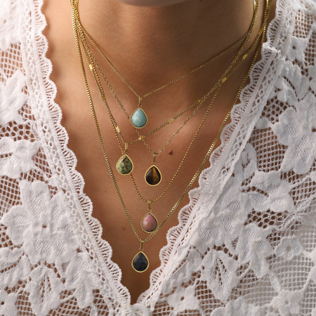 Pendentifs pour femmes en forme de goutte, en acier inoxydable étanche, couleur or, avec pierre naturelle
