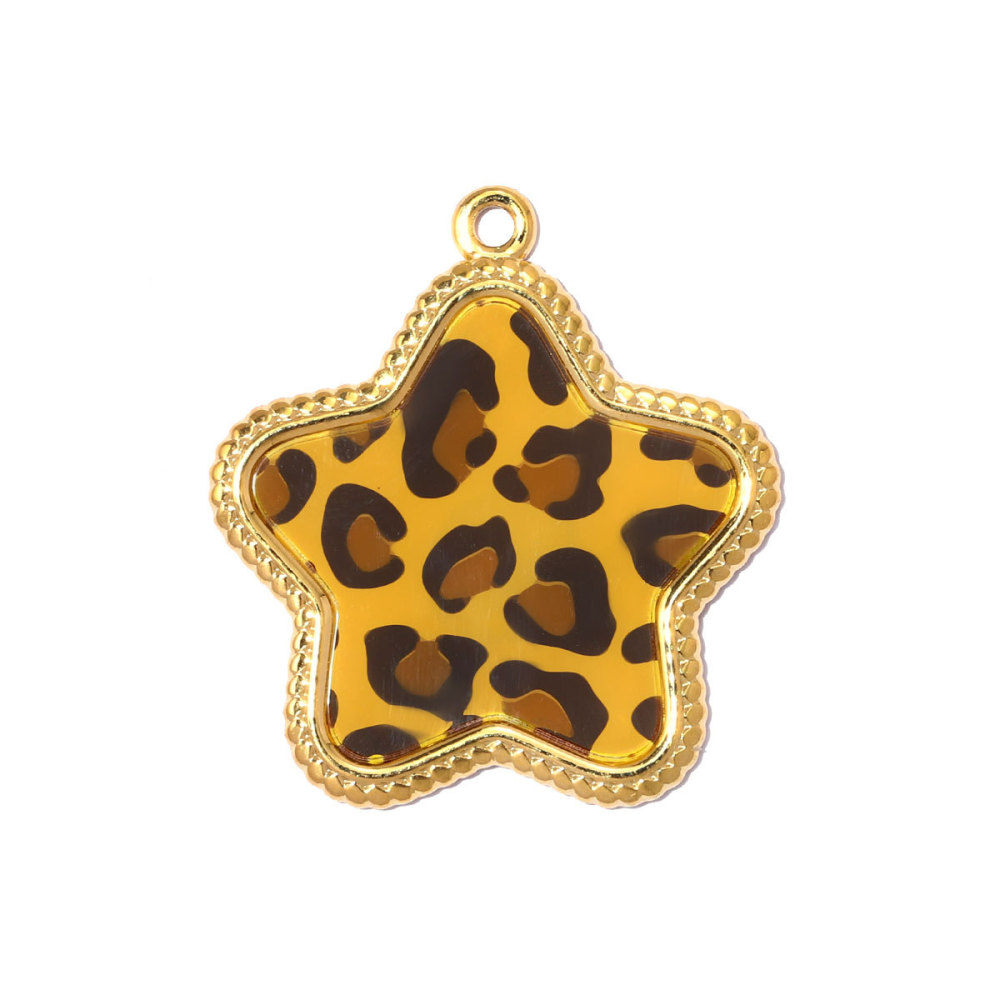 Pendentifs Pour Femmes De La Série Luxueuse, À Faire Soi-Même, Motif Cœur, Léopard Et Trèfle, En Acier Inoxydable Étanche Couleur Or h5Image2