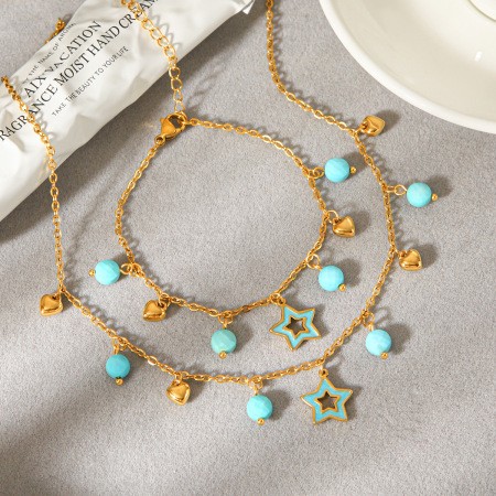 Colliers pendentifs pour femmes Daily Heart Star en acier inoxydable étanche couleur or avec pierre naturelle