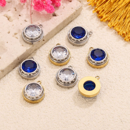 Pendentifs ronds pour femmes, en acier inoxydable étanche, couleur or, de la série Simple à faire soi-même