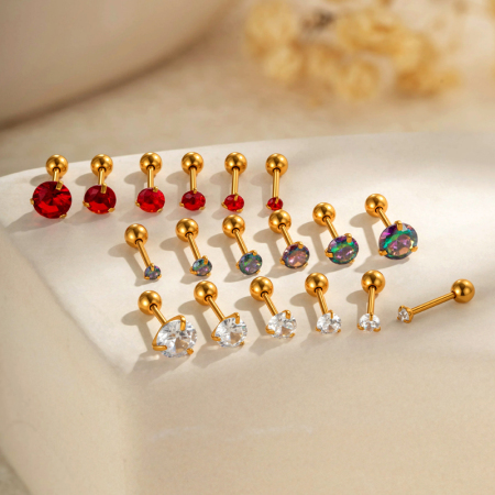 Boucles d'oreilles piercing pour femme, luxueuses, simples, géométriques, en acier inoxydable, étanches, couleur or, avec zircon.