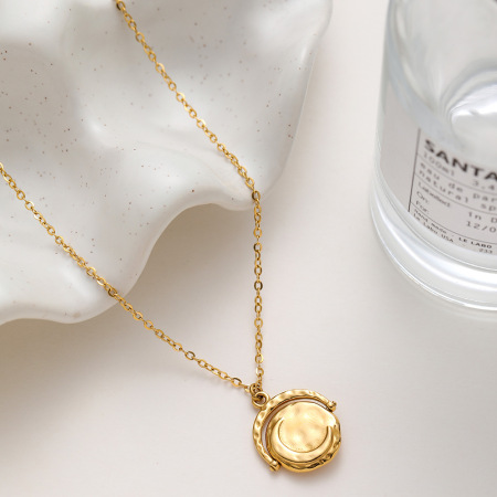 Collier pendentif rétro rotatif soleil et lune pour femme, en acier inoxydable étanche couleur or, pour soulager le stress 2