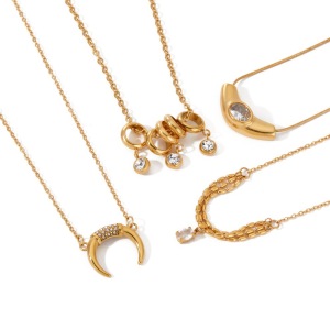 Colliers Pendentifs Pour Femmes En Acier Inoxydable, Forme Lune, Couleur Or, Étanches h5 Image3