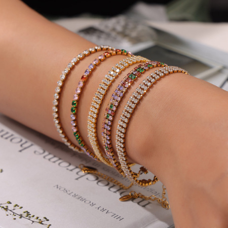 Bracelet chaîne luxueux pour femme en acier inoxydable, étanche, couleur or, orné de zircon.