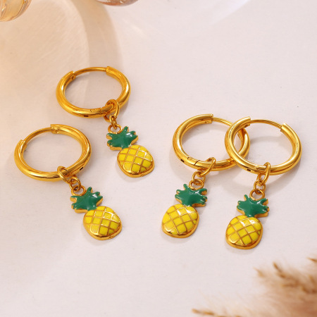 Boucles d'oreilles pendantes pour femmes Simple Series Daily Fruit en acier inoxydable étanche couleur or 2