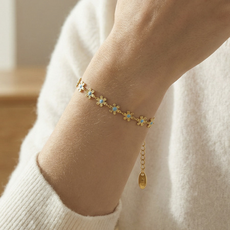 Bracelets à breloques pour femmes en acier inoxydable, étanches, couleur or, avec fleurs naturelles 2