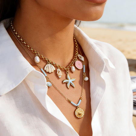 Colliers basiques pour femmes, motif tortue et étoile de mer, en acier inoxydable, couleur or, étanches.