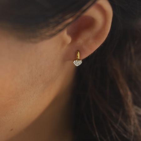 Boucles D'Oreilles Créoles Pour Femmes, En Acier Inoxydable, Imperméables, Couleur Or, Avec Croix Et Cristaux. Elles Sont Ornées De Cœurs Simples Et De Cristaux.