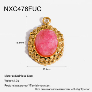Pendentif Femme Simple Et Élégant En Forme D'Ellipse, En Acier Inoxydable Étanche, Couleur Or, Avec Pierre Naturelle. h5 