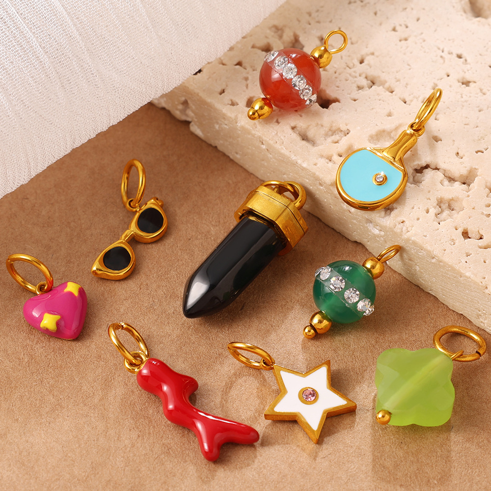 Pendentifs Diy Mignons En Acier Inoxydable Et Céramique En Forme De Cœur Et D'Étoile Image3