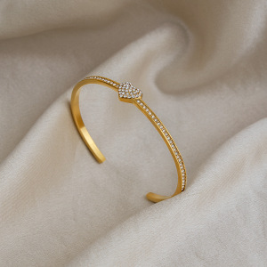 Bracelet Manchette De Luxe Pour Femme, En Acier Inoxydable, Étanche, Couleur Or, Avec Zircon, Pour Un Usage Quotidien. h5 Image2