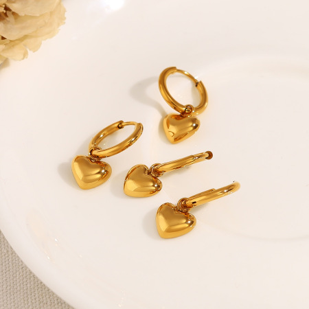 Boucles d'oreilles pendantes pour femme, en acier inoxydable doré, motif cœur simple