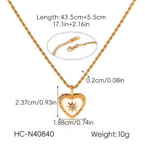 Colliers Avec Pendentif En Forme De Cœur Rétro, En Acier Inoxydable, Couleur Or, Zircon Et Coquillage h5 Image2
