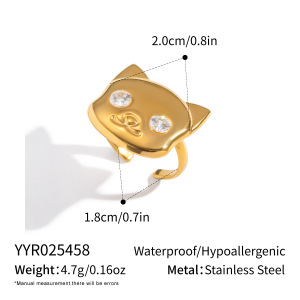Bagues Minimalistes En Acier Inoxydable Étanche Couleur Or Avec Zircon, Collection Simple Series Daily Animal h5