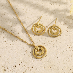 Ensembles De Colliers Pour Femmes En Acier Inoxydable Imperméable, Couleur Or, À Motif Cercle Simple h5 Image4